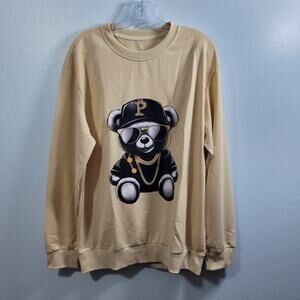 Men Screen Print Design Yellow Pull Over Active Shirt Size M 3826-1305